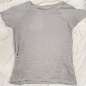 Athleta Light Gray Striped Short Sleeve Tee